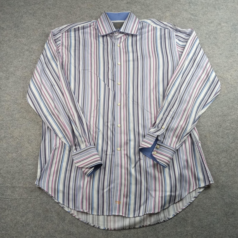Thomas Dean Shirt Mens XL Multicolor Stripe Long Sleeve Contrast Cuffs Collar